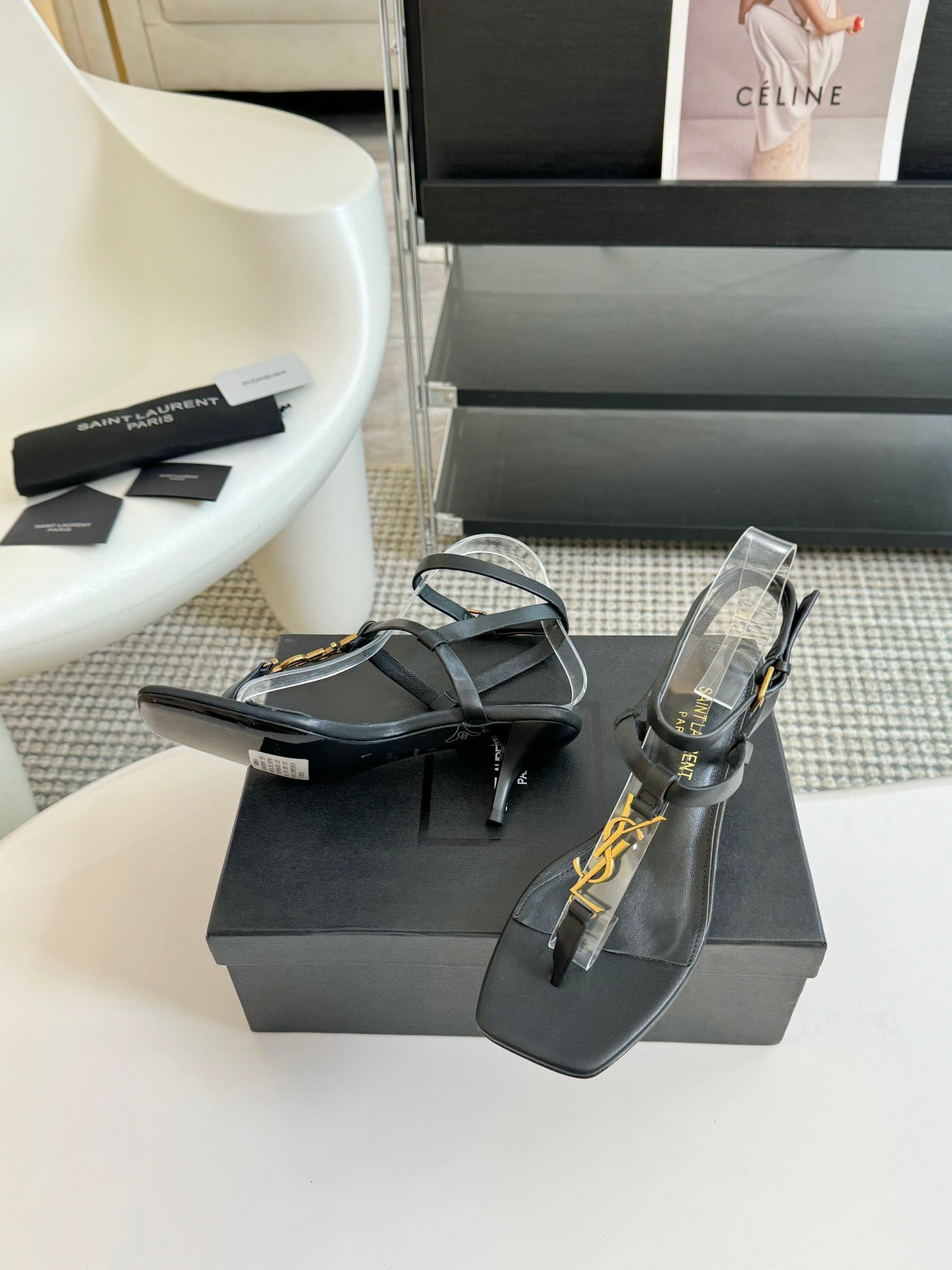 SL CASSANDRA MID-HEEL SANDAL BLACK CALFSKIN - 34