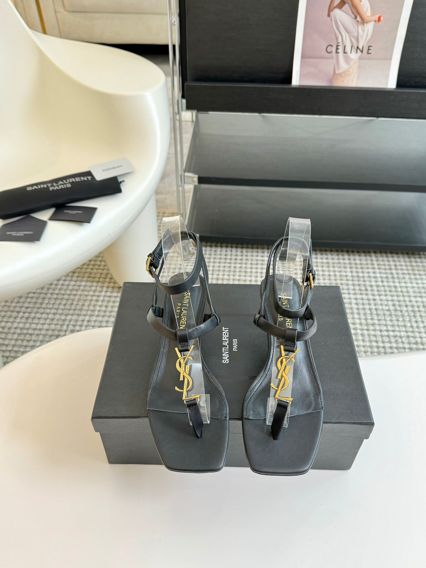 SL CASSANDRA MID-HEEL SANDAL BLACK CALFSKIN - 34