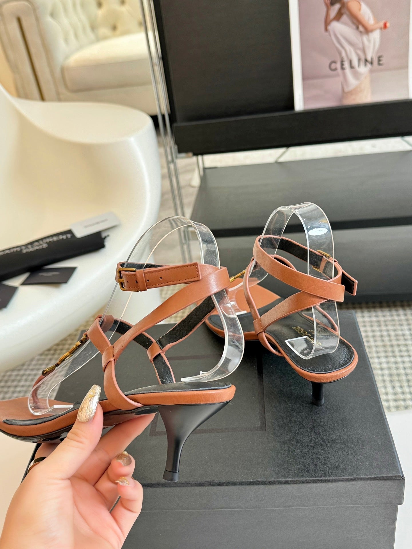 SL CASSANDRA MID-HEEL SANDAL CIDER CALFSKIN - 34