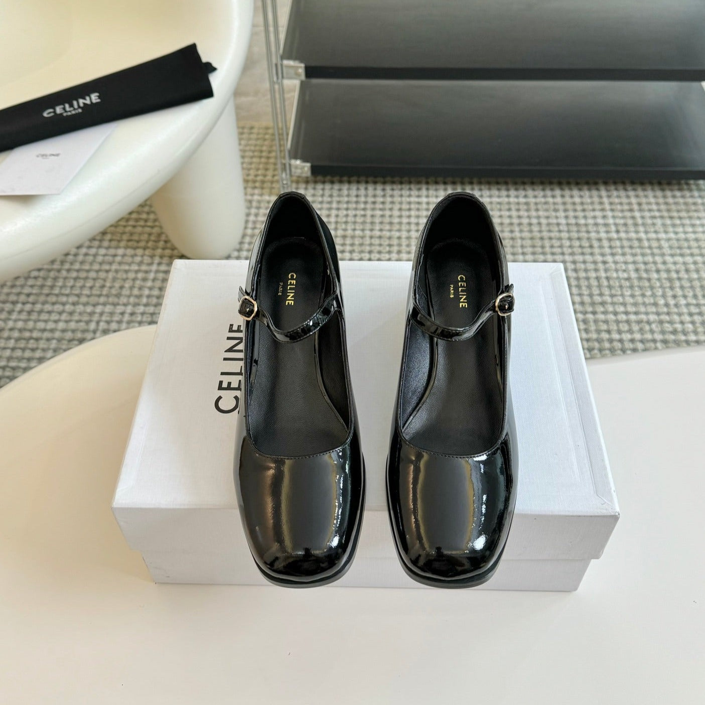 WOMEN'S HIGH HEELS WITH ROUND TOE GLOSSY BLACK SPECIFIC COWHIDE - 35