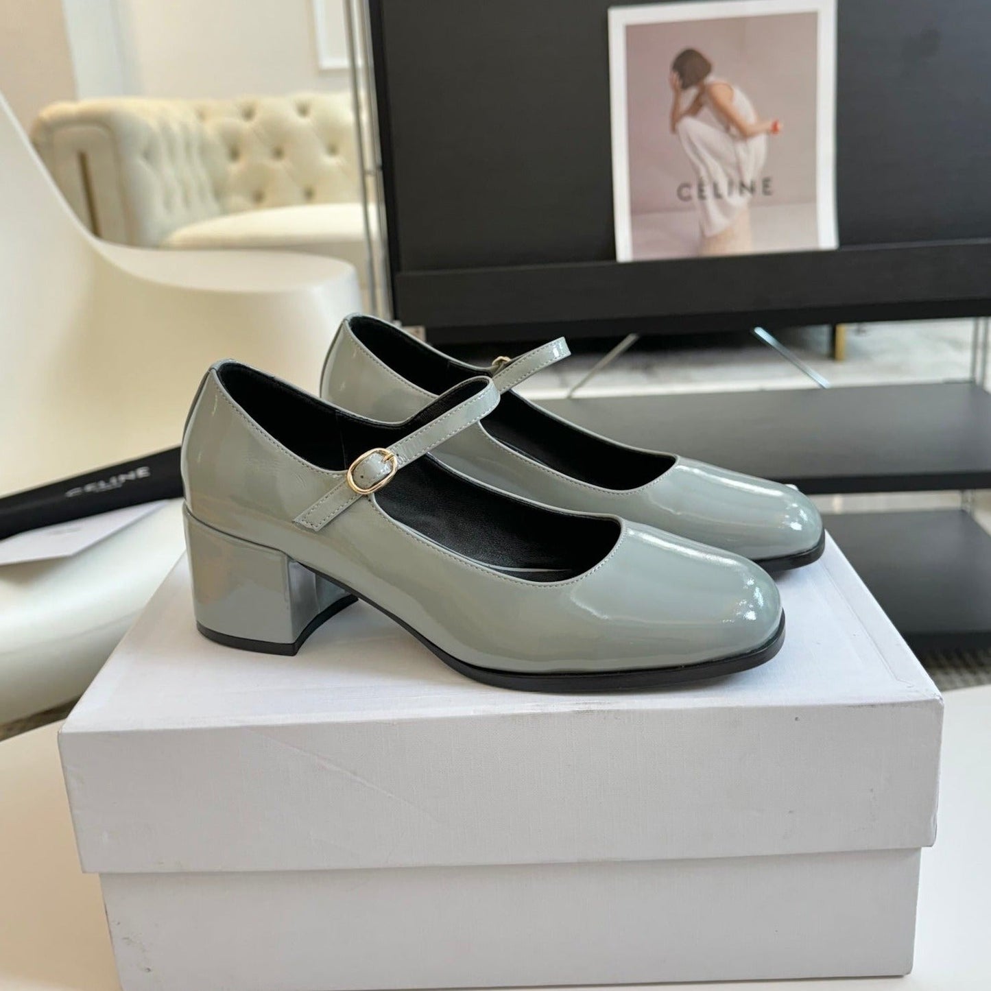 WOMEN'S HIGH HEELS WITH ROUND TOE FLINT GRAY SPECIFIC COWHIDE - 35