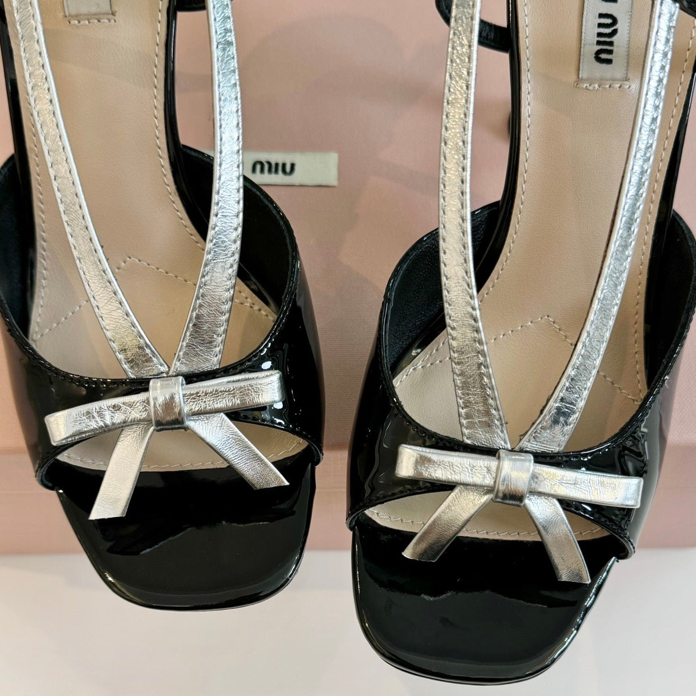 Black High Heels With Silver Bow - 35