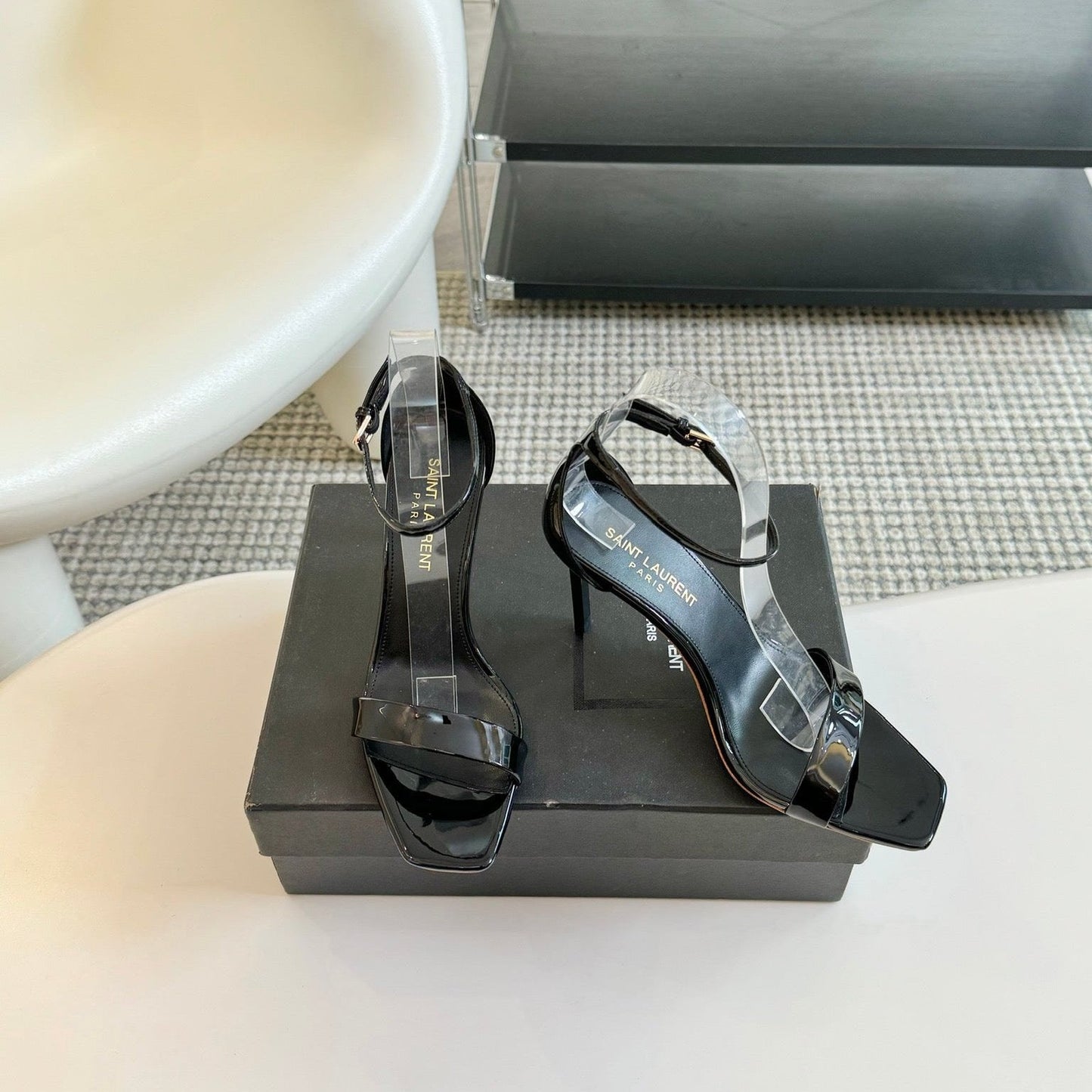 SL SQUARE-TOED HIGH HEELS BLACK CALFSKIN - 35