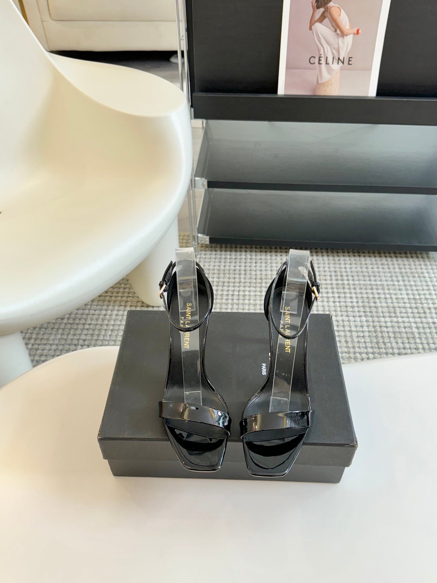 SL SQUARE-TOED HIGH HEELS BLACK CALFSKIN - 35