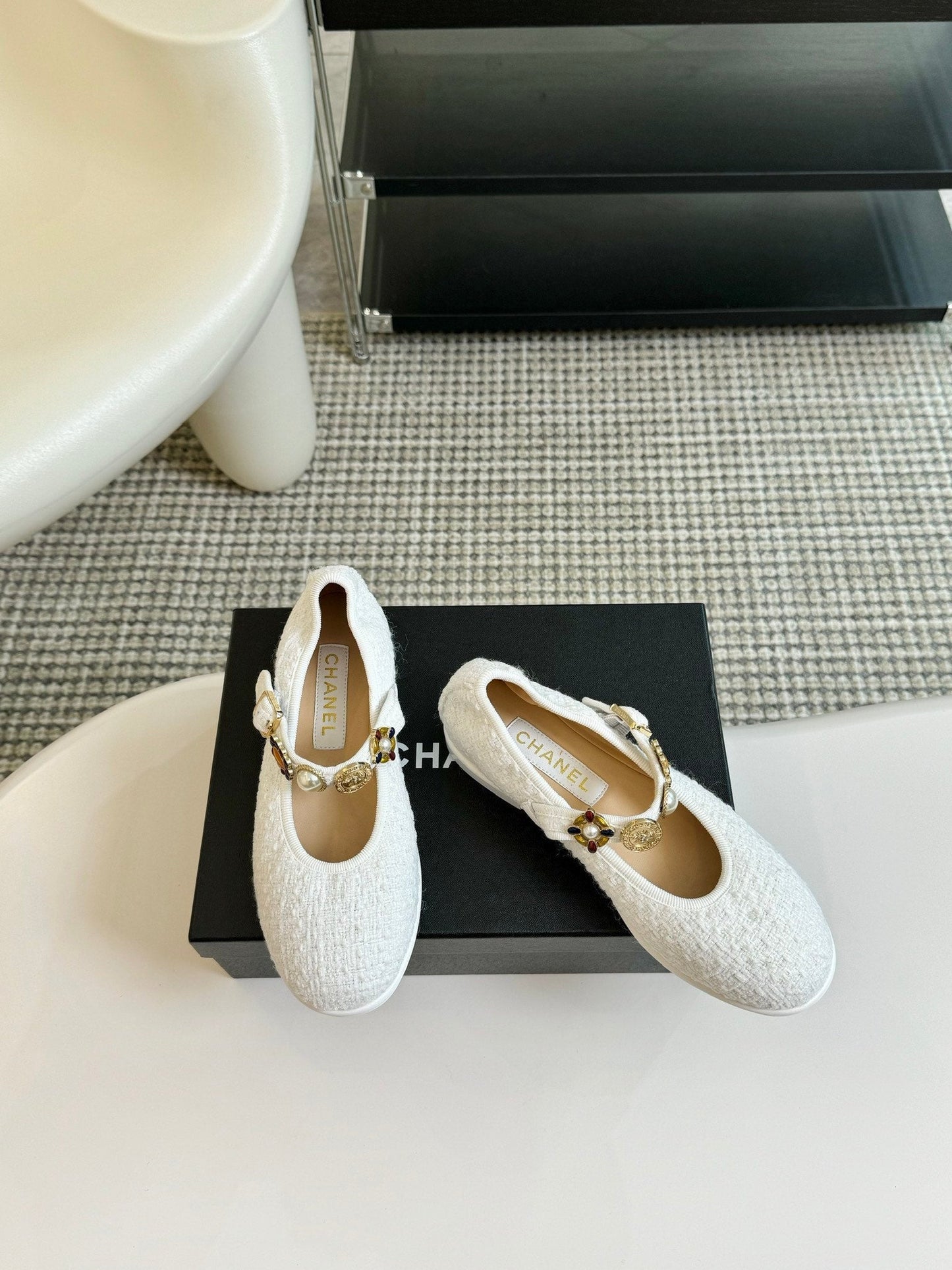 MARY JANE SHOES WHITE WOOL TWEED - 35