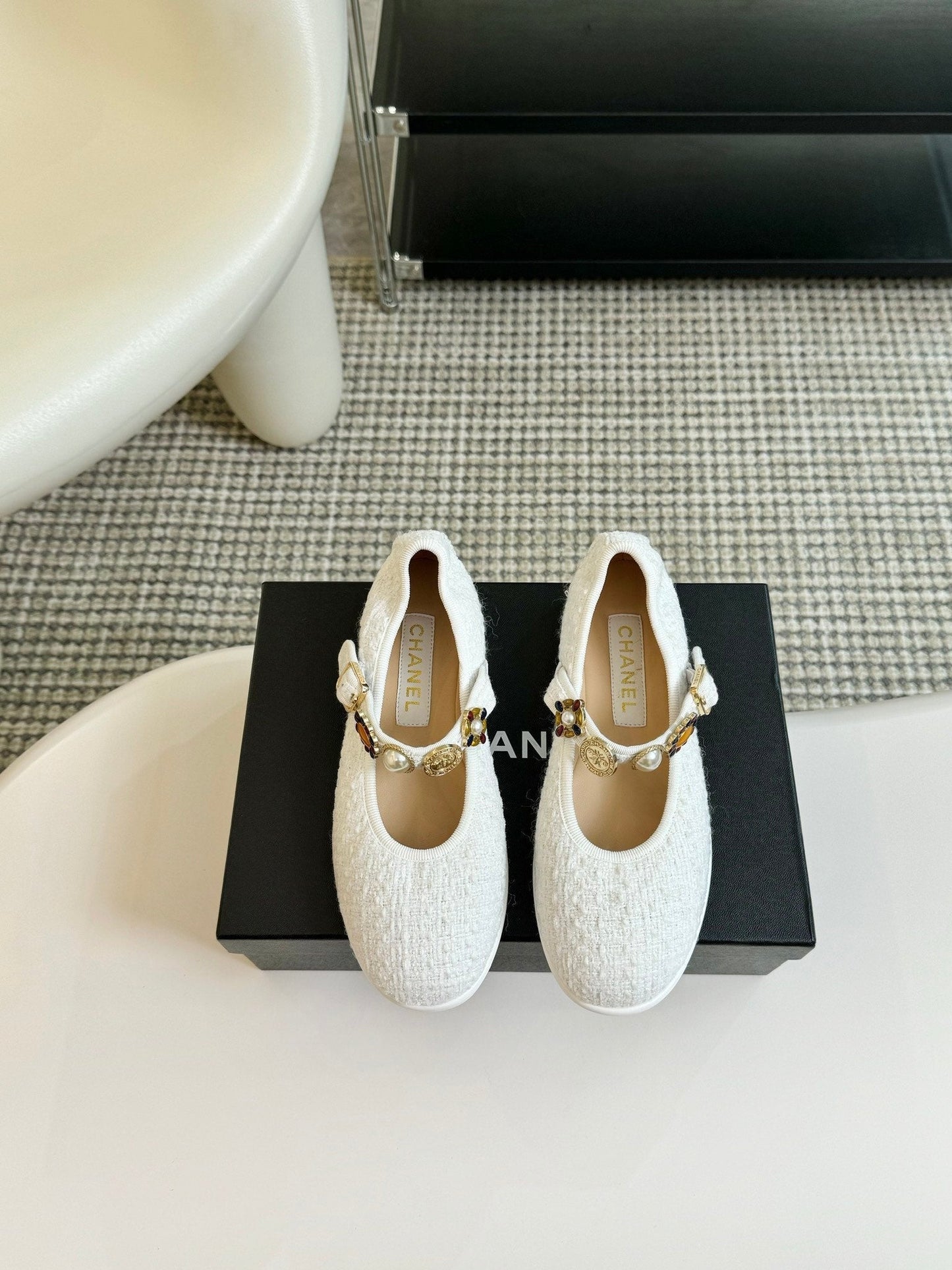 MARY JANE SHOES WHITE WOOL TWEED - 35
