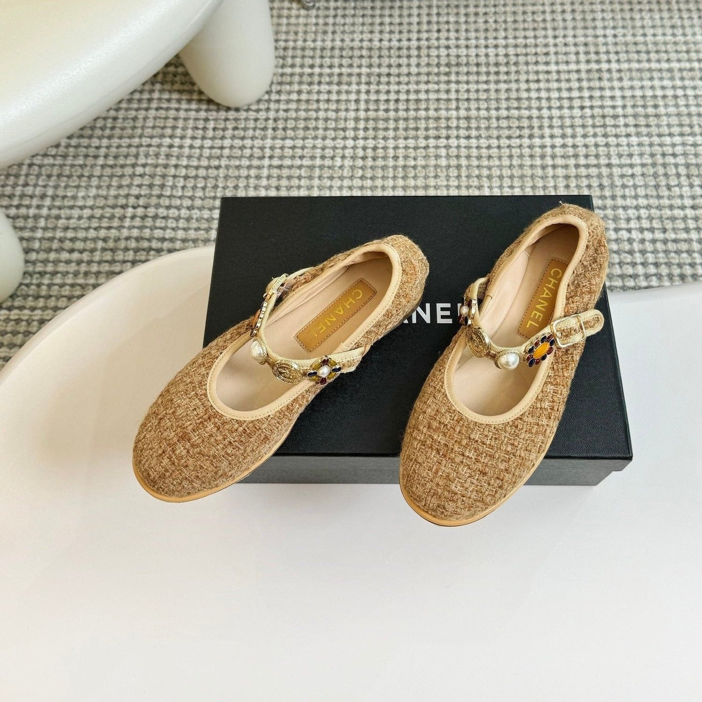MARY JANE SHOES GRANOLA YELLOW WOOL TWEED - 35