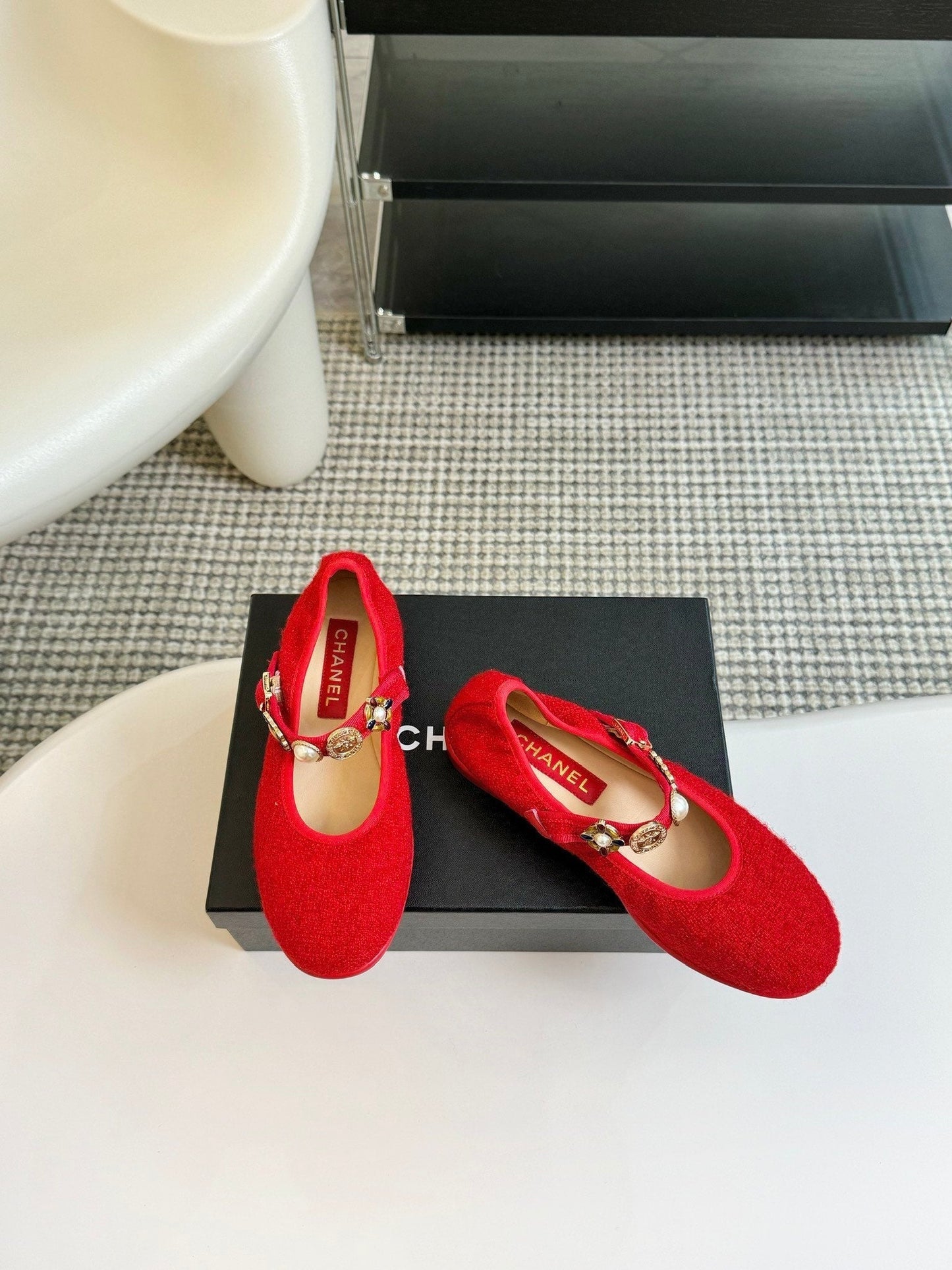 MARY JANE SHOES CHERRY RED WOOL TWEED - 35