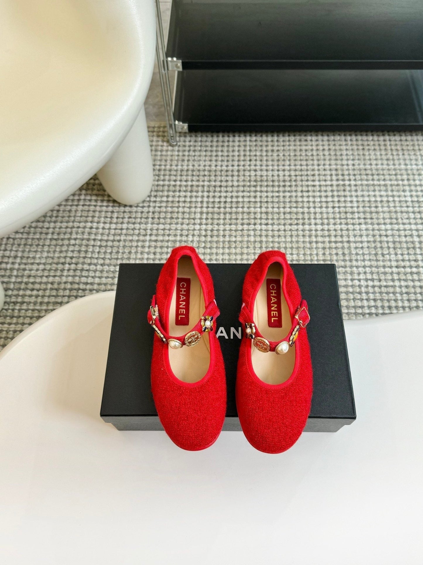 MARY JANE SHOES CHERRY RED WOOL TWEED - 35