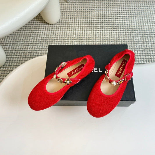 MARY JANE SHOES CHERRY RED WOOL TWEED - 35