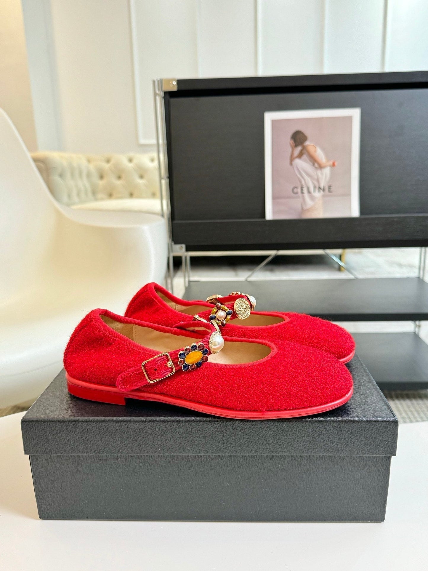 MARY JANE SHOES CHERRY RED WOOL TWEED - 35