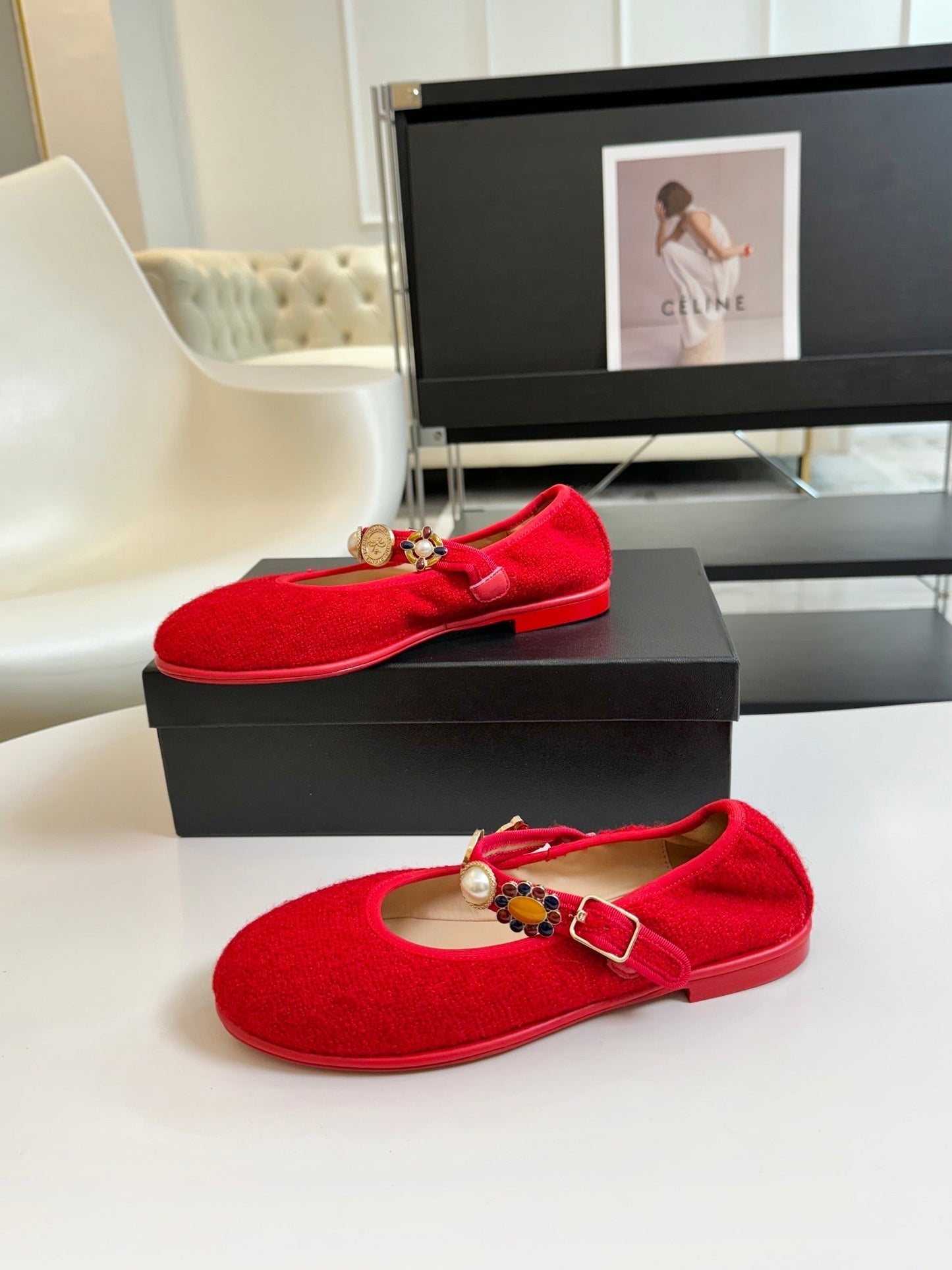MARY JANE SHOES CHERRY RED WOOL TWEED - 35