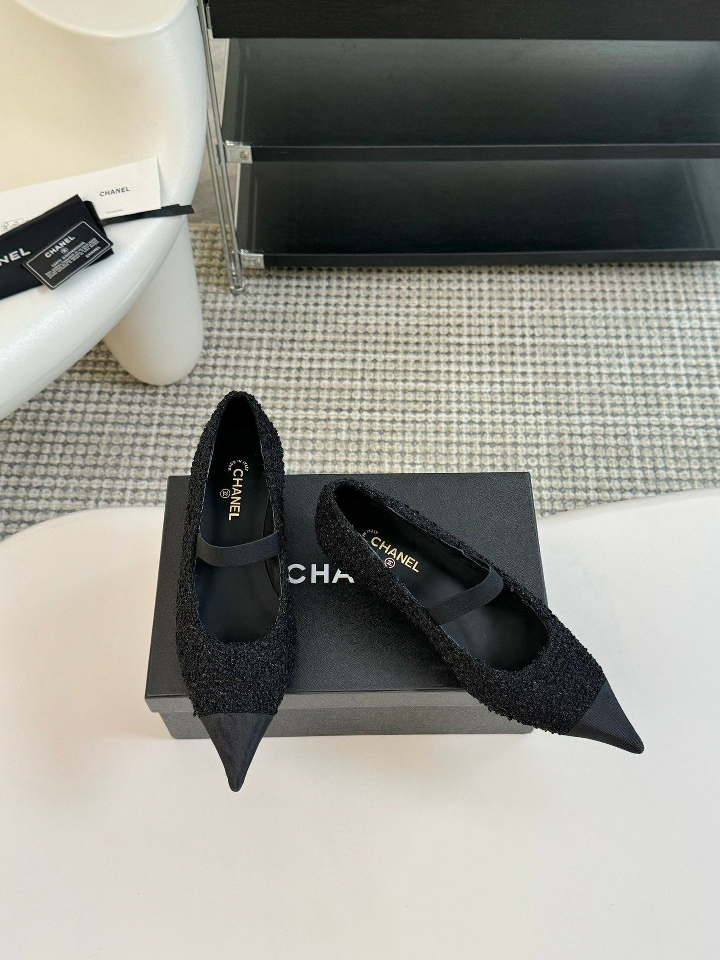 CC MARY JANE IN BLACK WOOL TWEED AND SATIN - 35