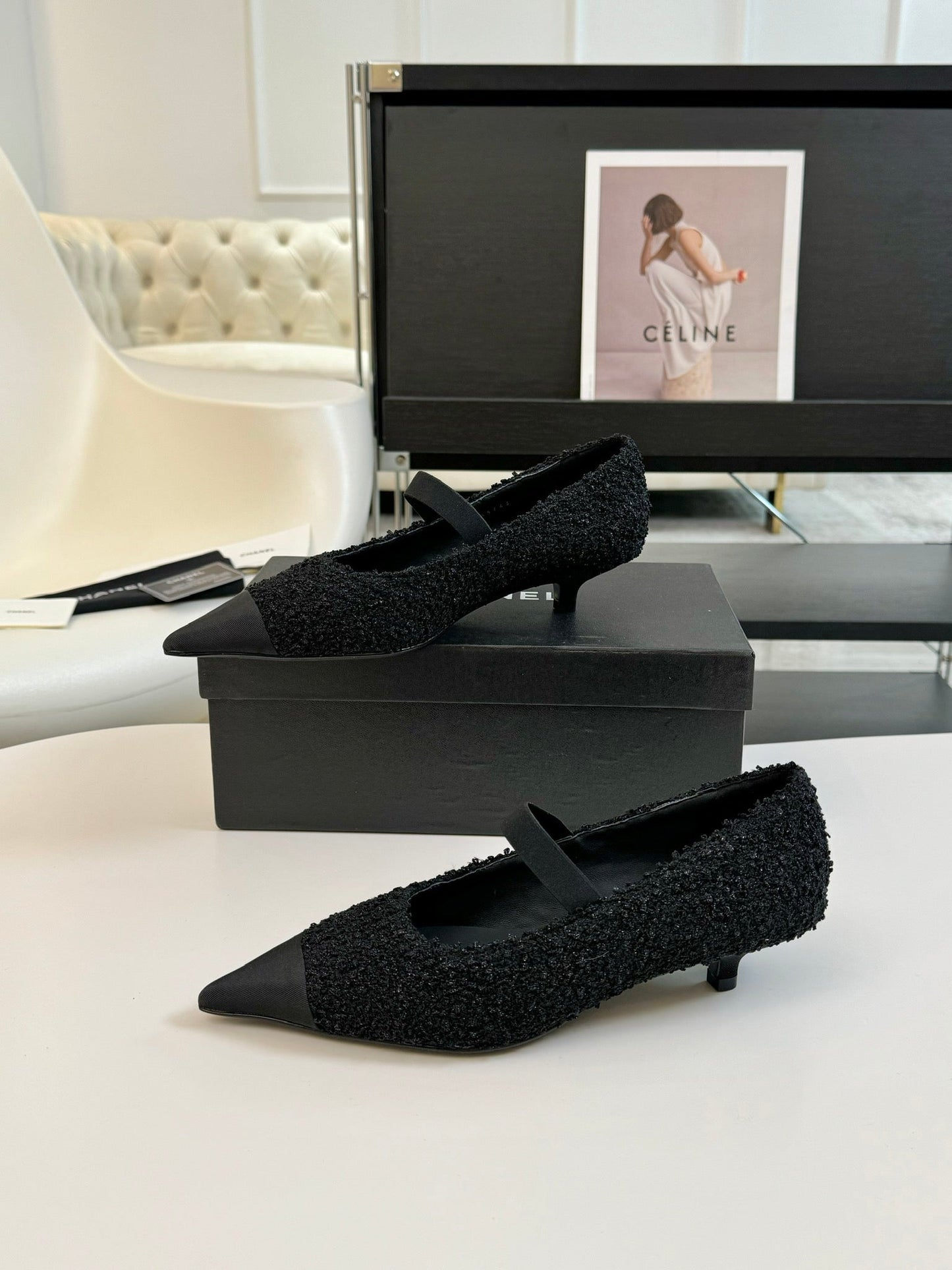 CC MARY JANE IN BLACK WOOL TWEED AND SATIN - 35
