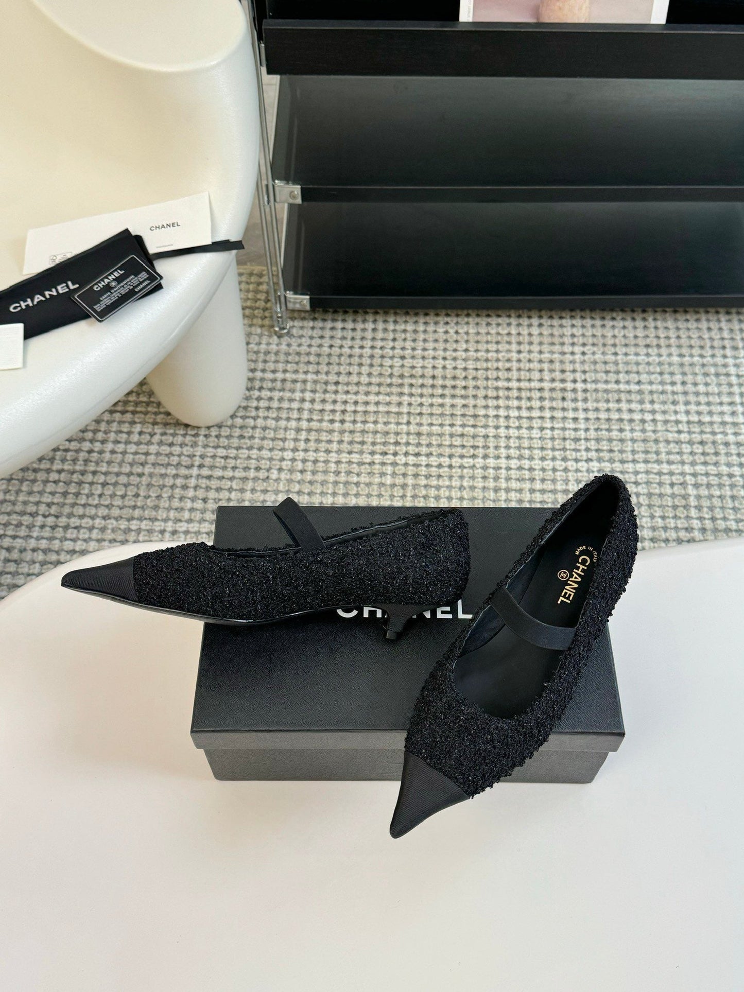 CC MARY JANE IN BLACK WOOL TWEED AND SATIN - 35