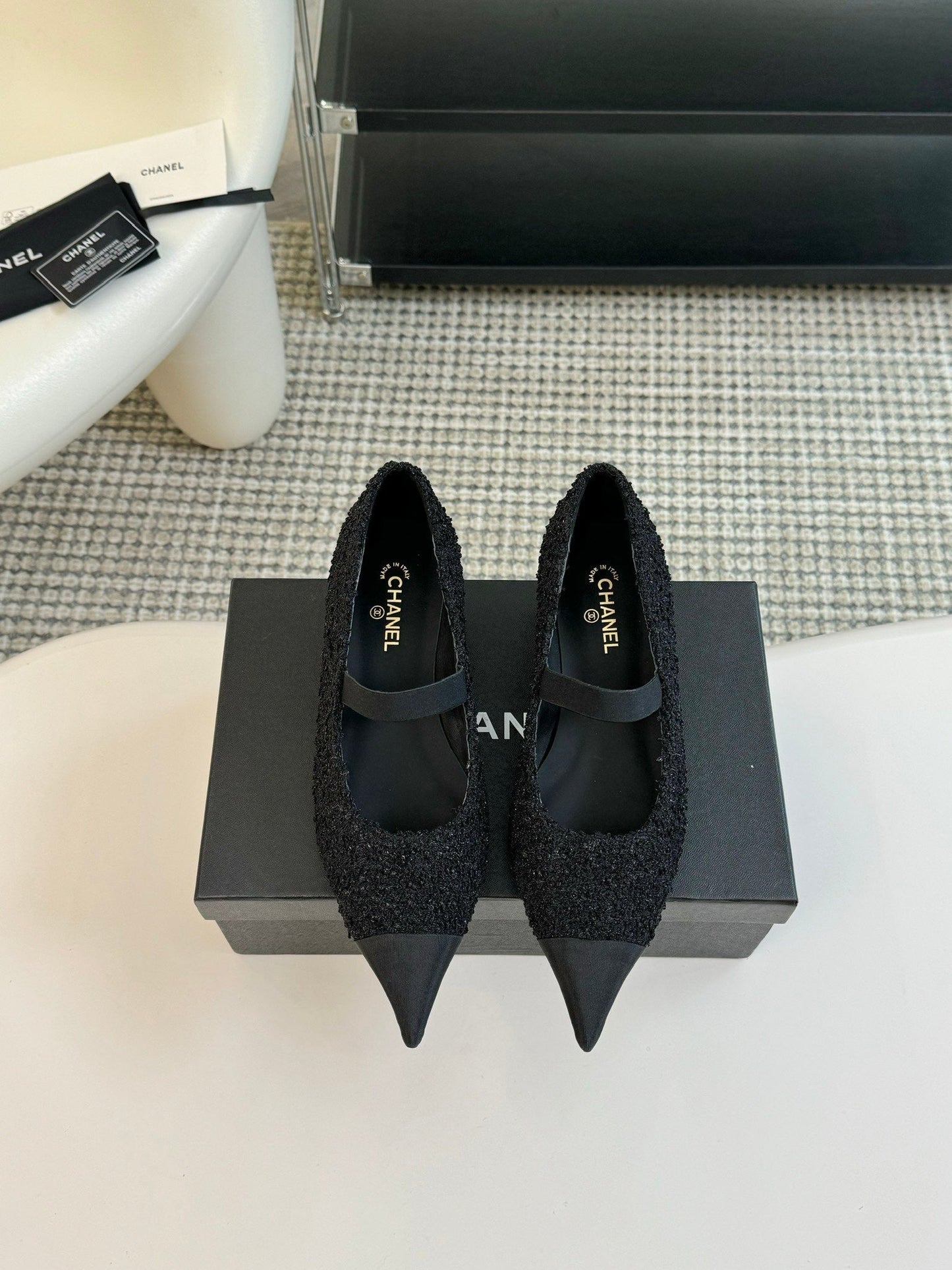 CC MARY JANE IN BLACK WOOL TWEED AND SATIN - 35