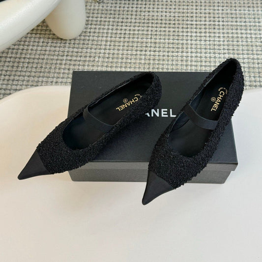 CC MARY JANE IN BLACK WOOL TWEED AND SATIN - 35