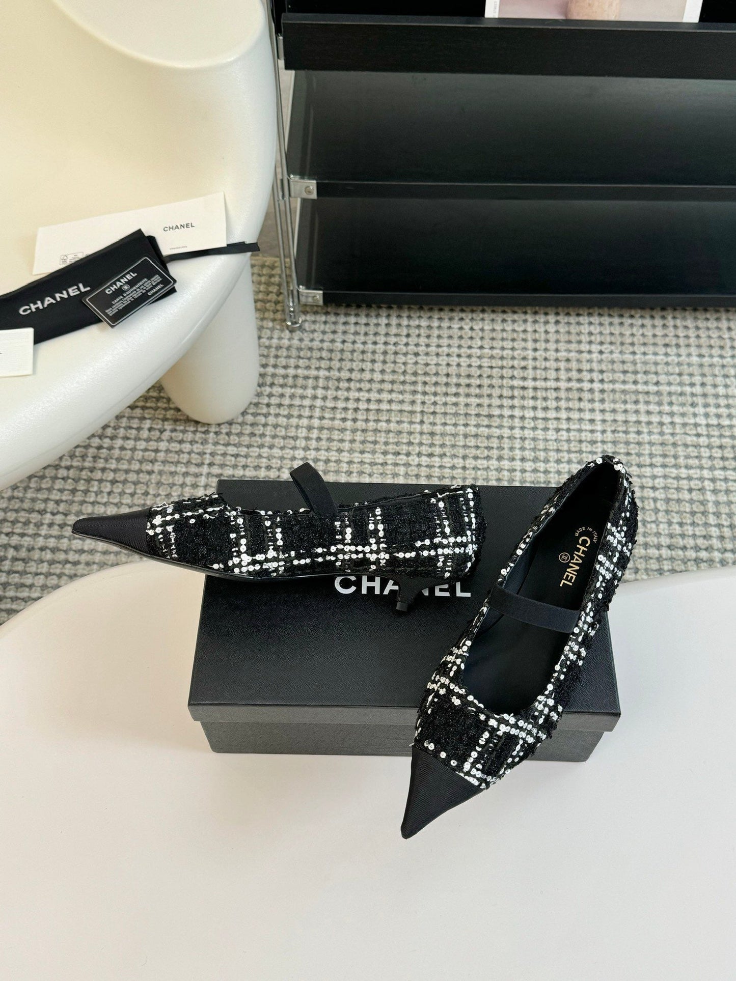 CC MARY JANE IN BLACK MIX WHITE WOOL TWEED - 35
