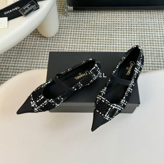 CC MARY JANE IN BLACK MIX WHITE WOOL TWEED - 35