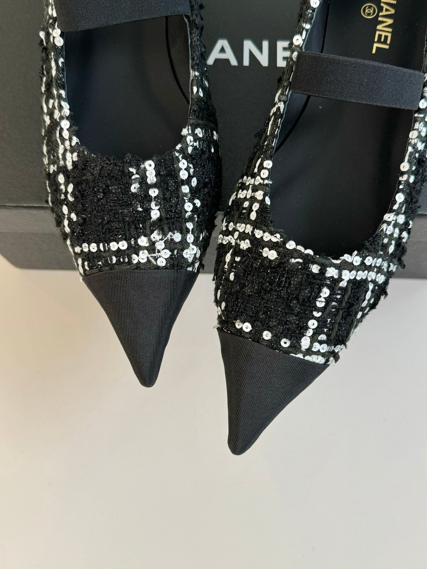CC MARY JANE IN BLACK MIX WHITE WOOL TWEED - 35