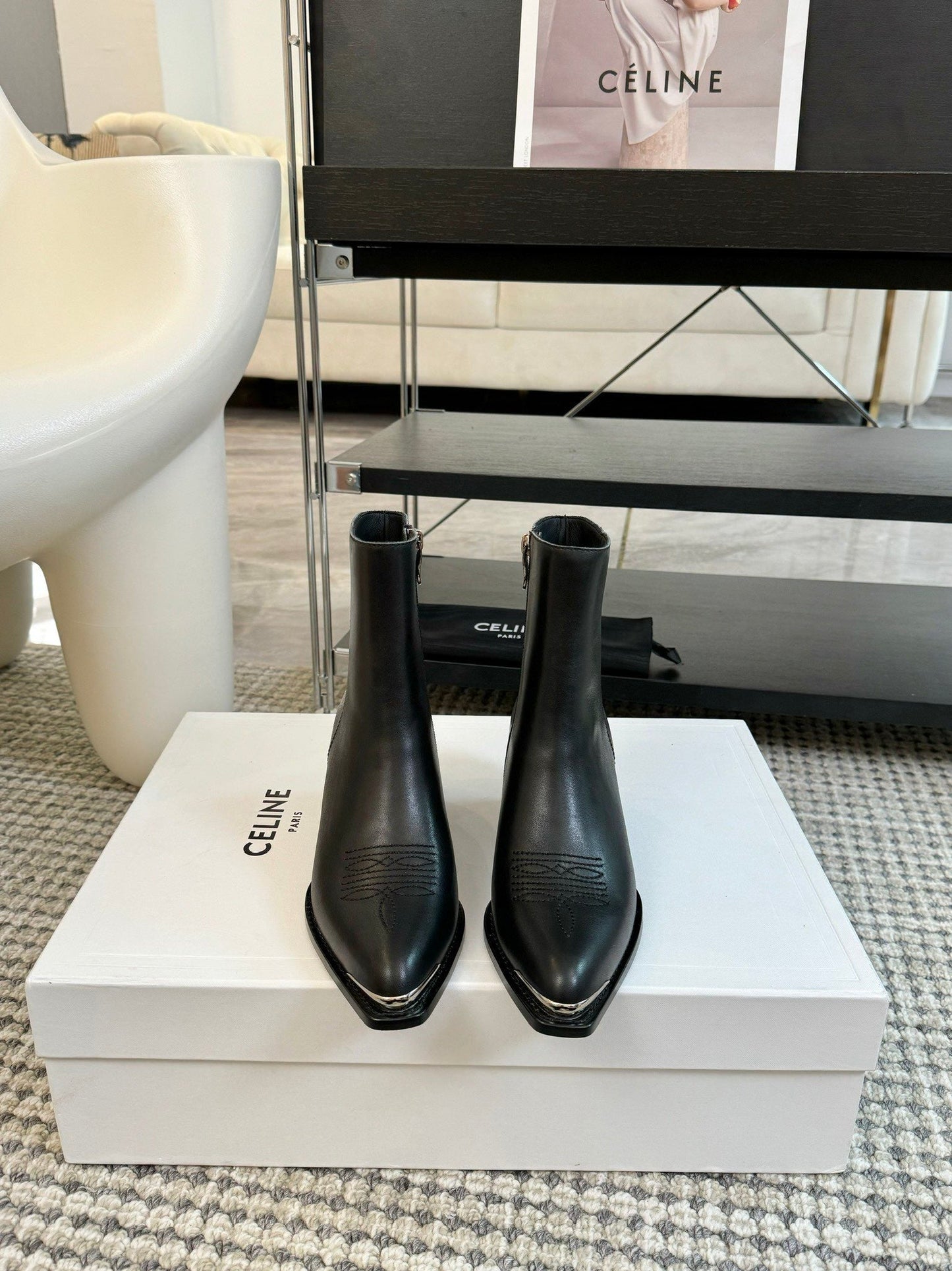 ANKLE BOOTS 45 MM IN BLACK CALFSKIN - 35