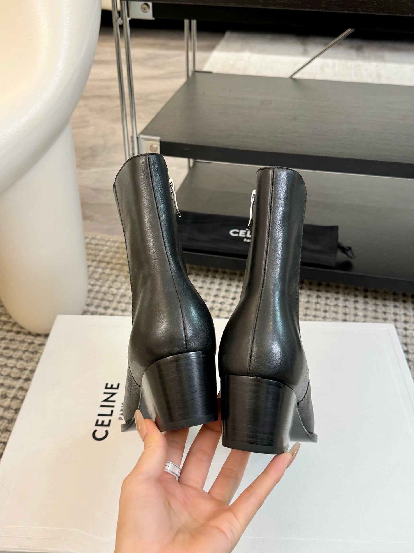 ANKLE BOOTS 45 MM IN BLACK CALFSKIN - 35