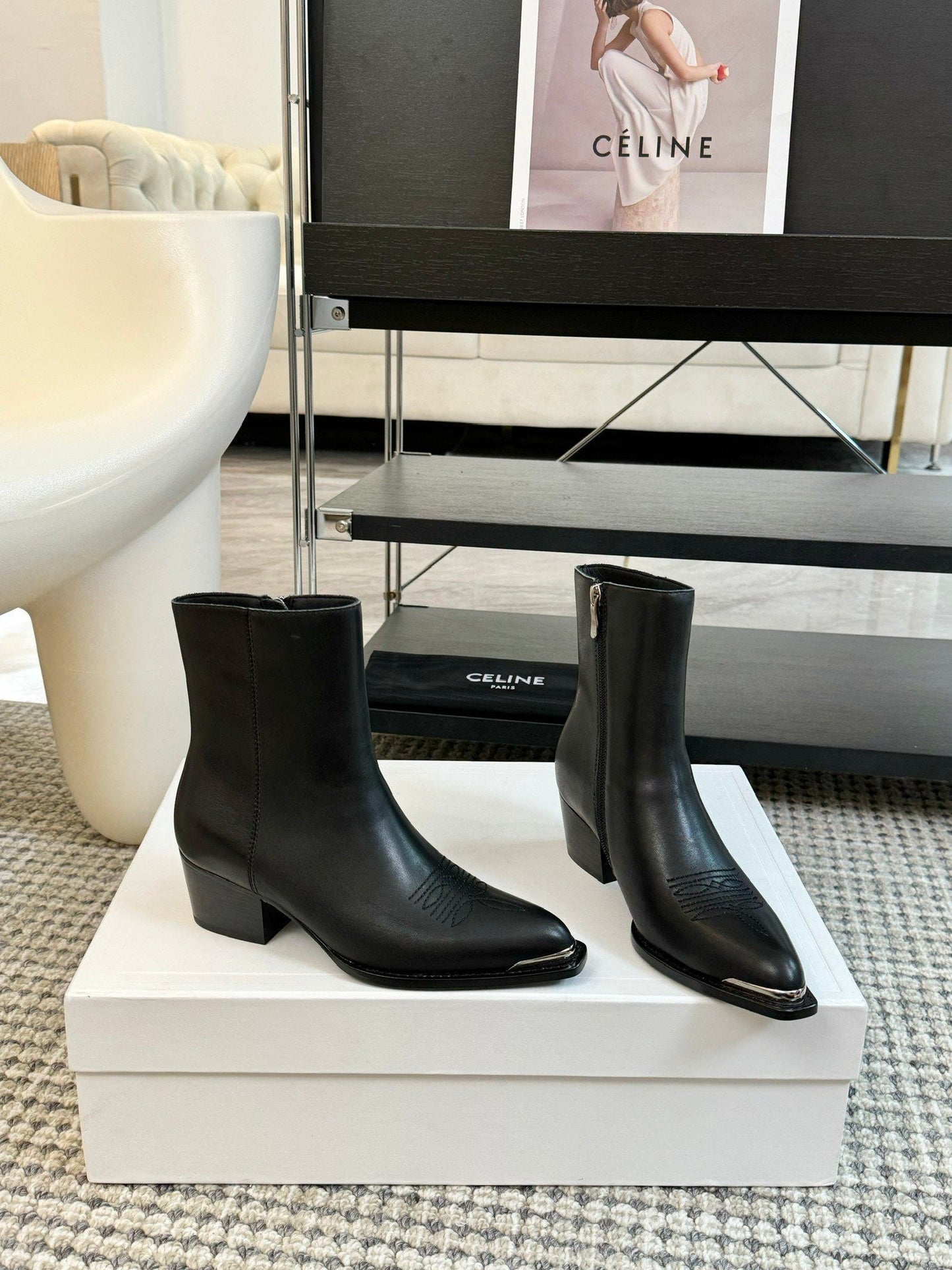 ANKLE BOOTS 45 MM IN BLACK CALFSKIN - 35