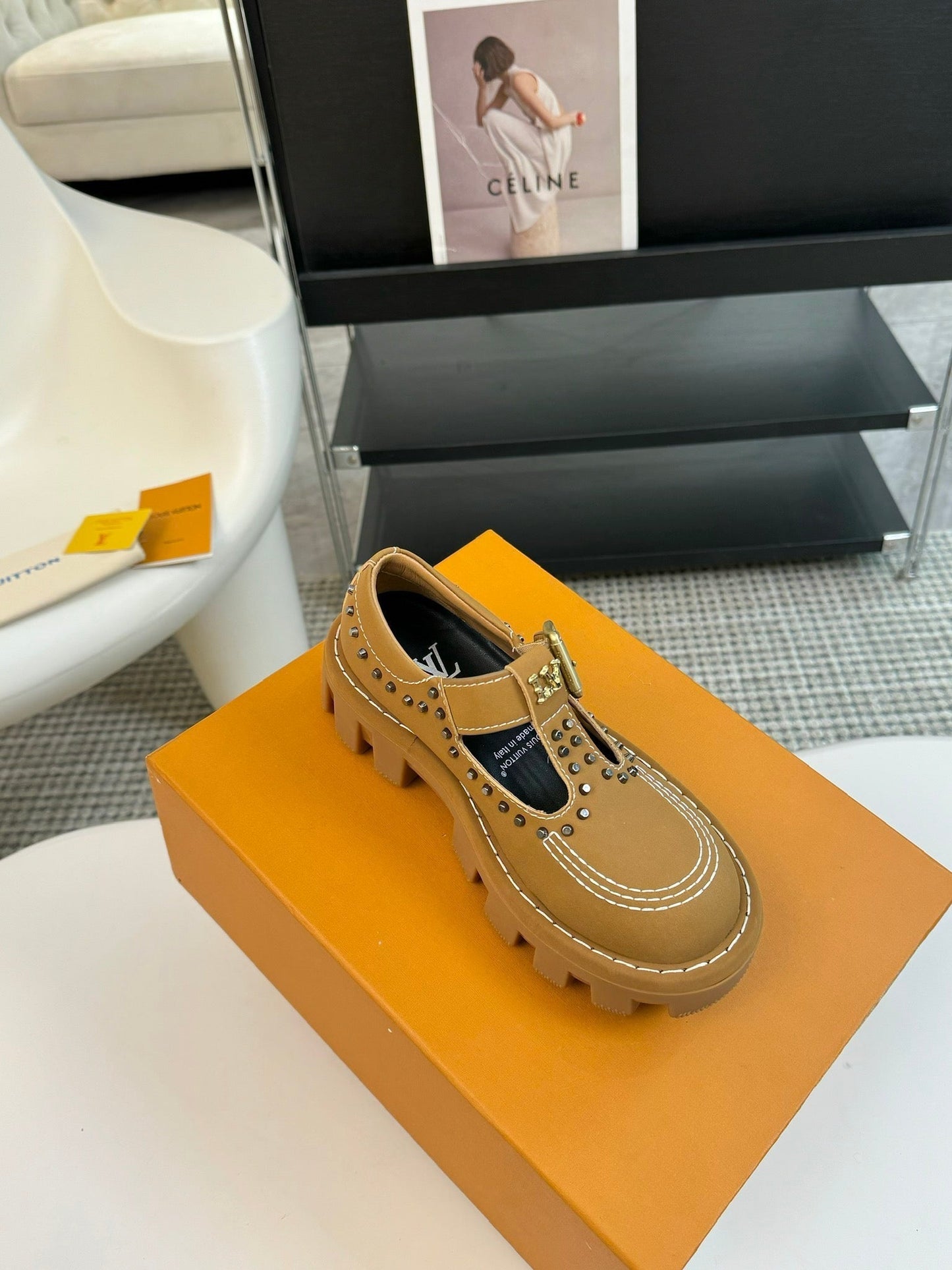 LV CHECKER MARY JANE IN PEANUT BROWN CALFSKIN - 35