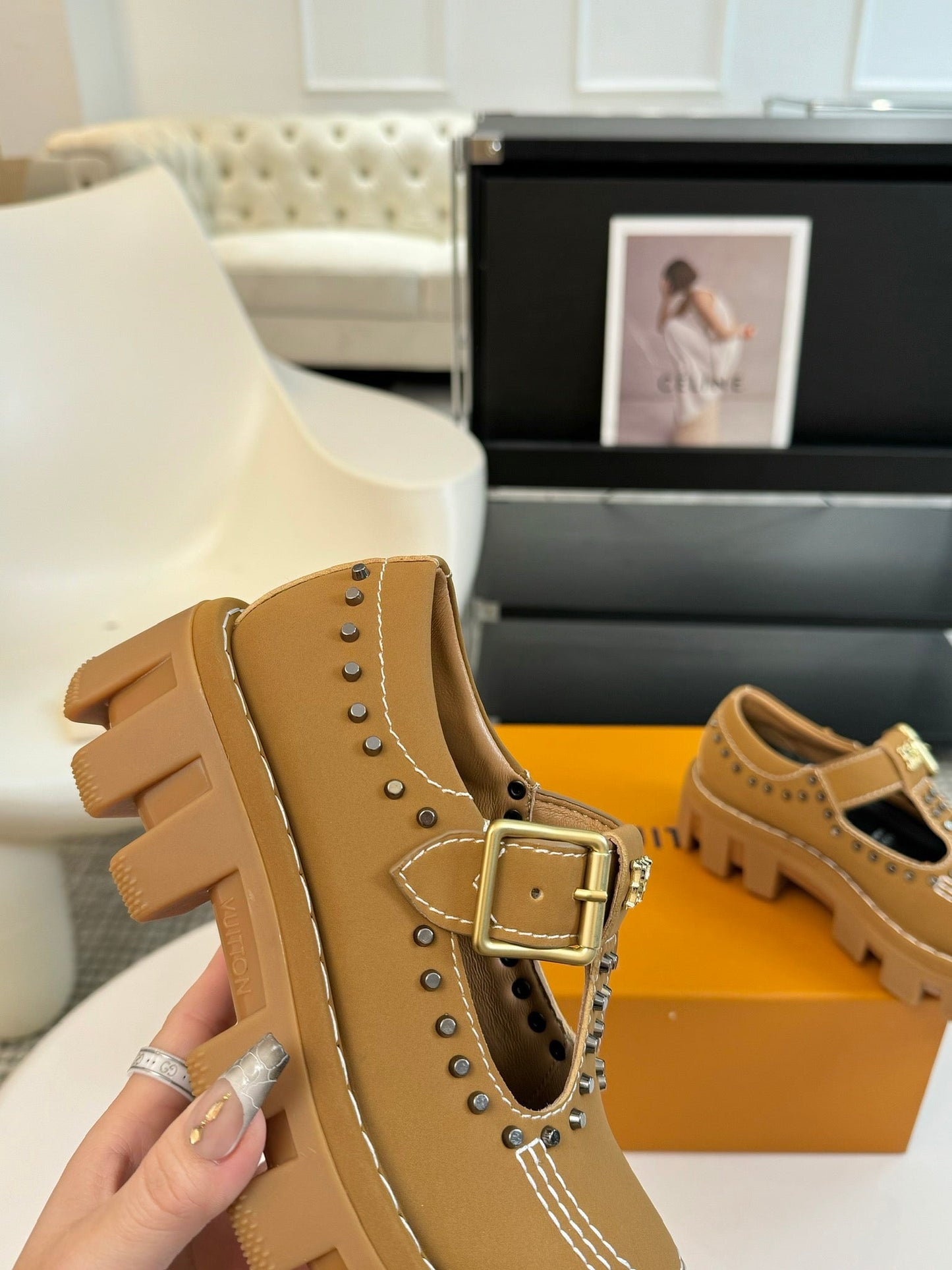 LV CHECKER MARY JANE IN PEANUT BROWN CALFSKIN - 35