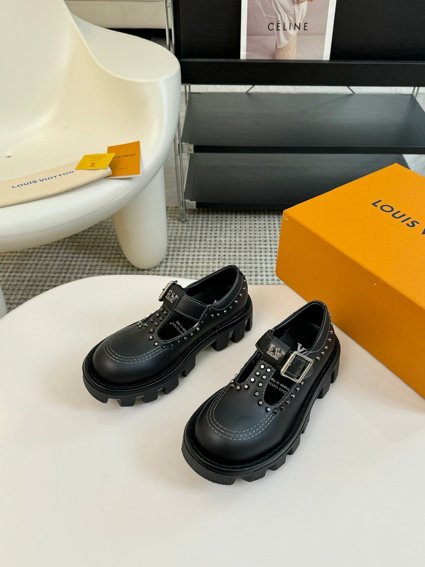 LV CHECKER MARY JANE IN BLACK CALFSKIN - 35