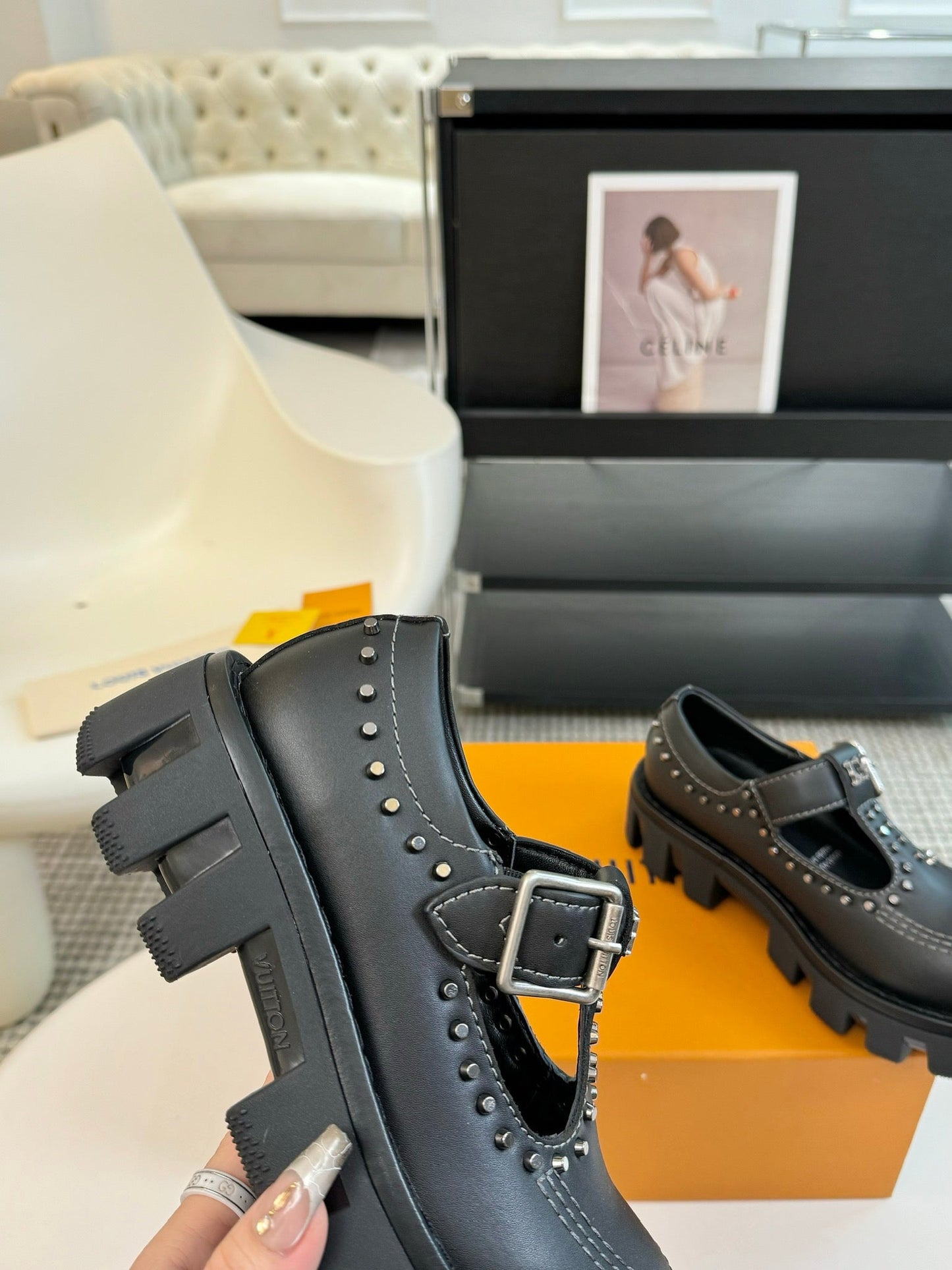 LV CHECKER MARY JANE IN BLACK CALFSKIN - 35