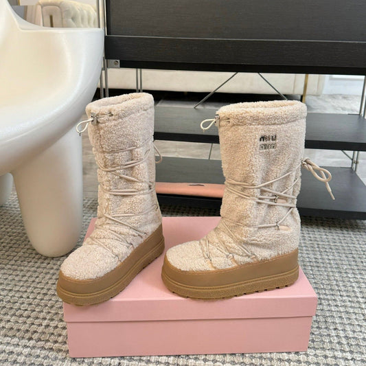 SNOW LONG BOOTS IN COSMIC LATTE SHEARLING - 35