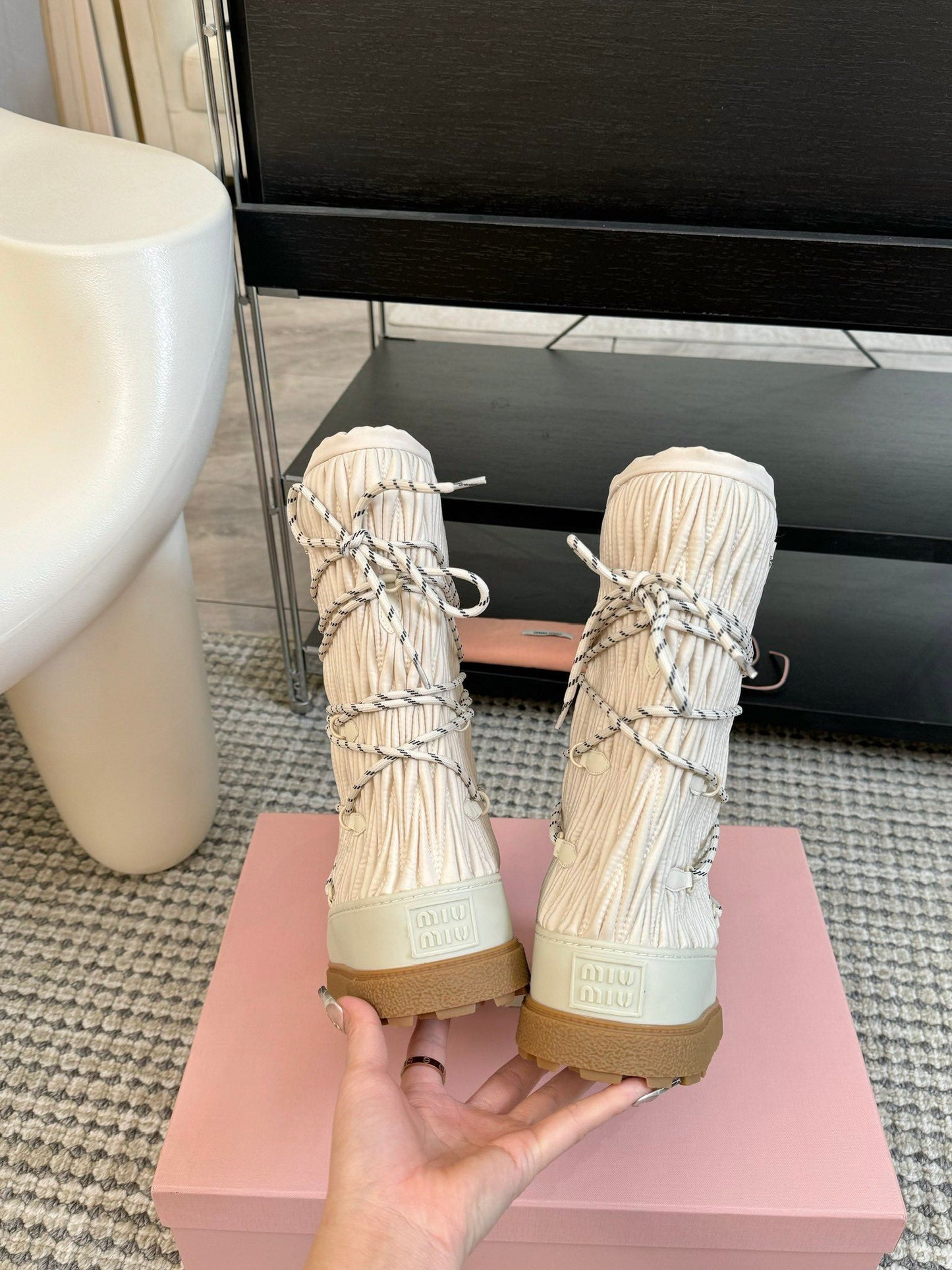SNOW LONG BOOTS IN COSMIC LATTE WRINKLED NYLON - 35
