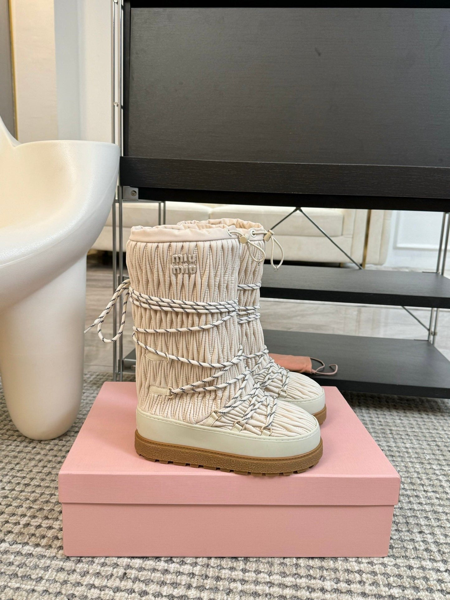 SNOW LONG BOOTS IN COSMIC LATTE WRINKLED NYLON - 35