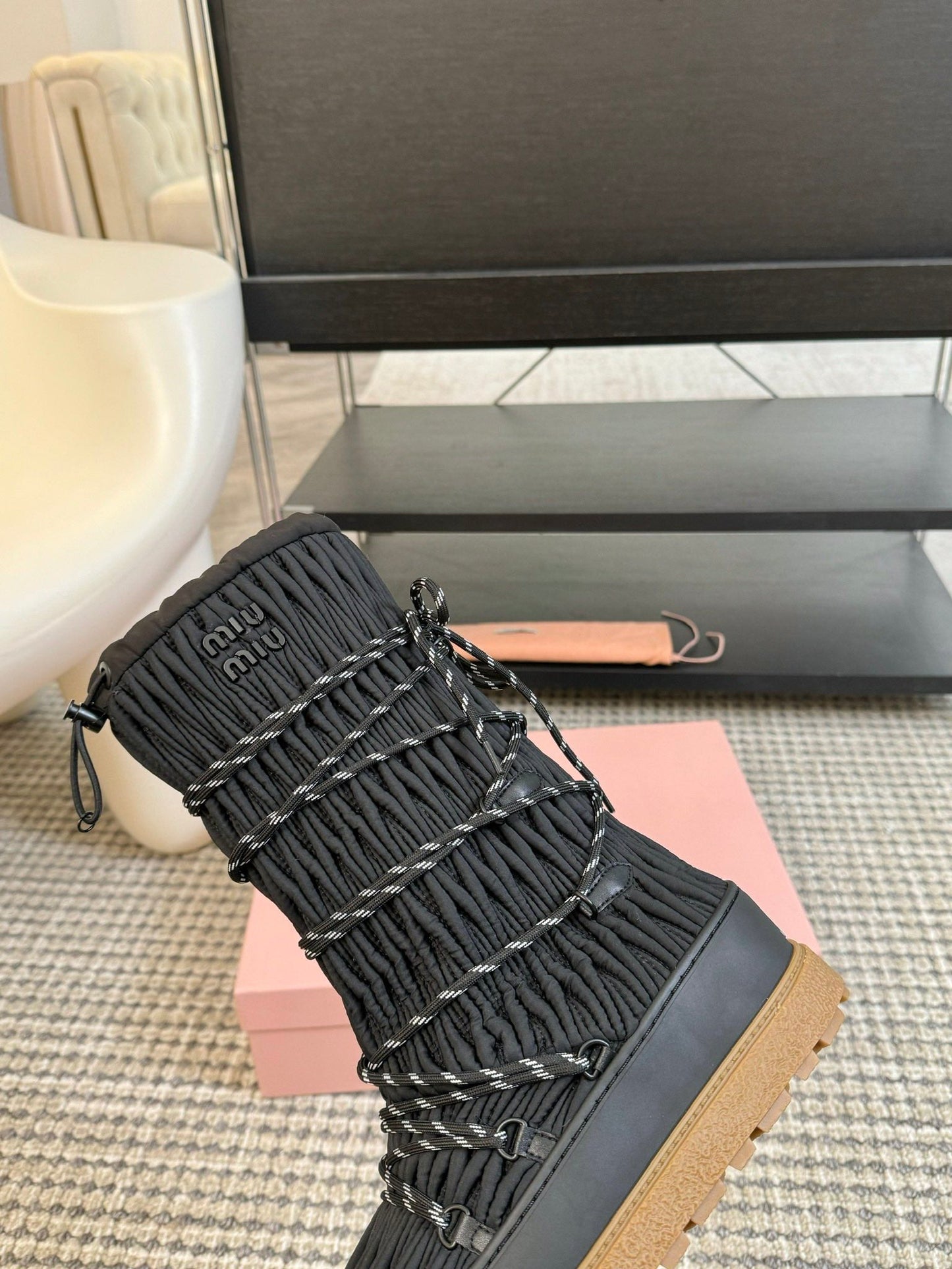 SNOW LONG BOOTS IN BLACK WRINKLED NYLON - 35
