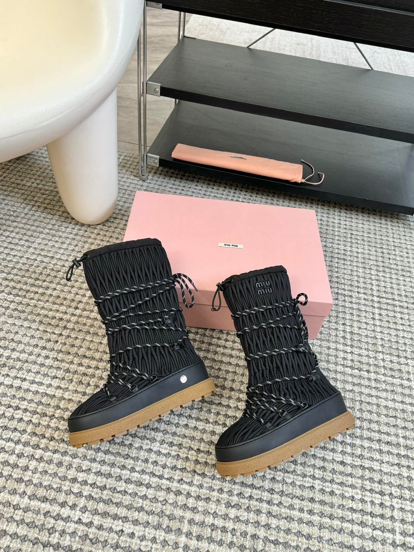 SNOW LONG BOOTS IN BLACK WRINKLED NYLON - 35