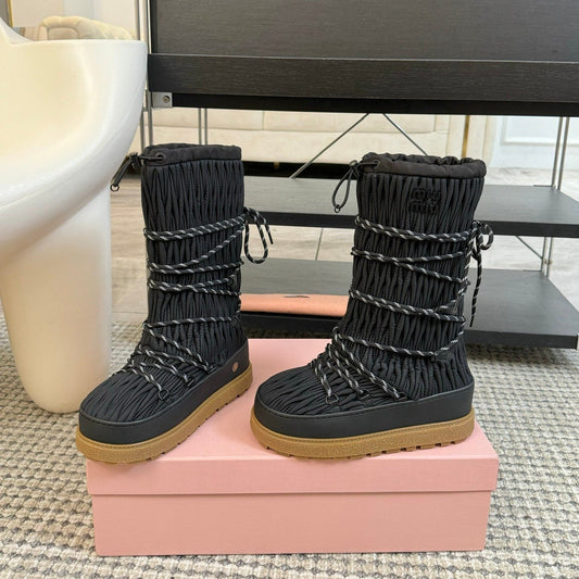 SNOW LONG BOOTS IN BLACK WRINKLED NYLON - 35
