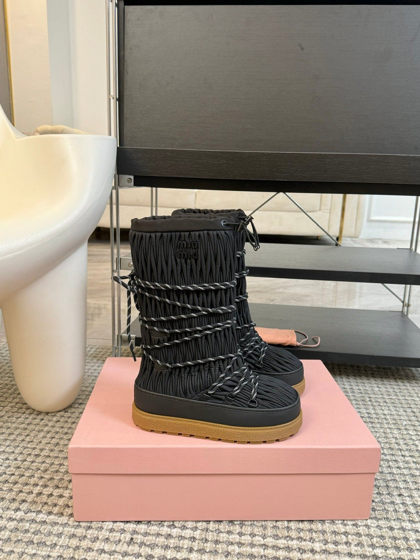 SNOW LONG BOOTS IN BLACK WRINKLED NYLON - 35