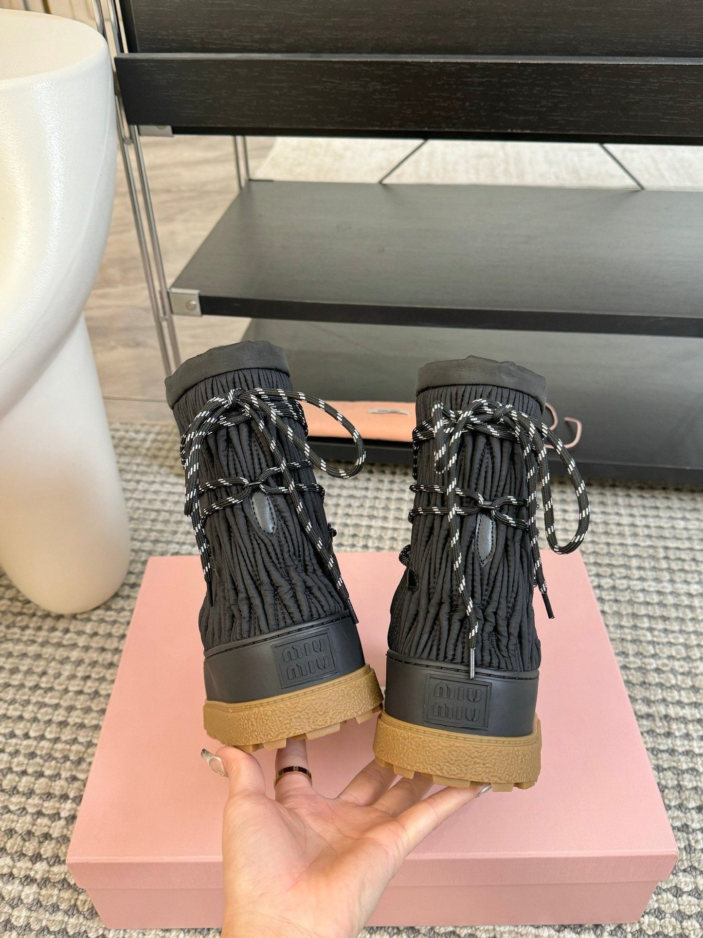 SNOW ANKLE BOOTS IN BLACK WRINKLED NYLON - 35