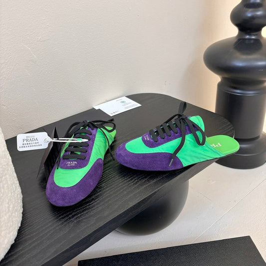 SNEAKER MULES IN GREEN NYLON AND PURPLE SUEDE - 35