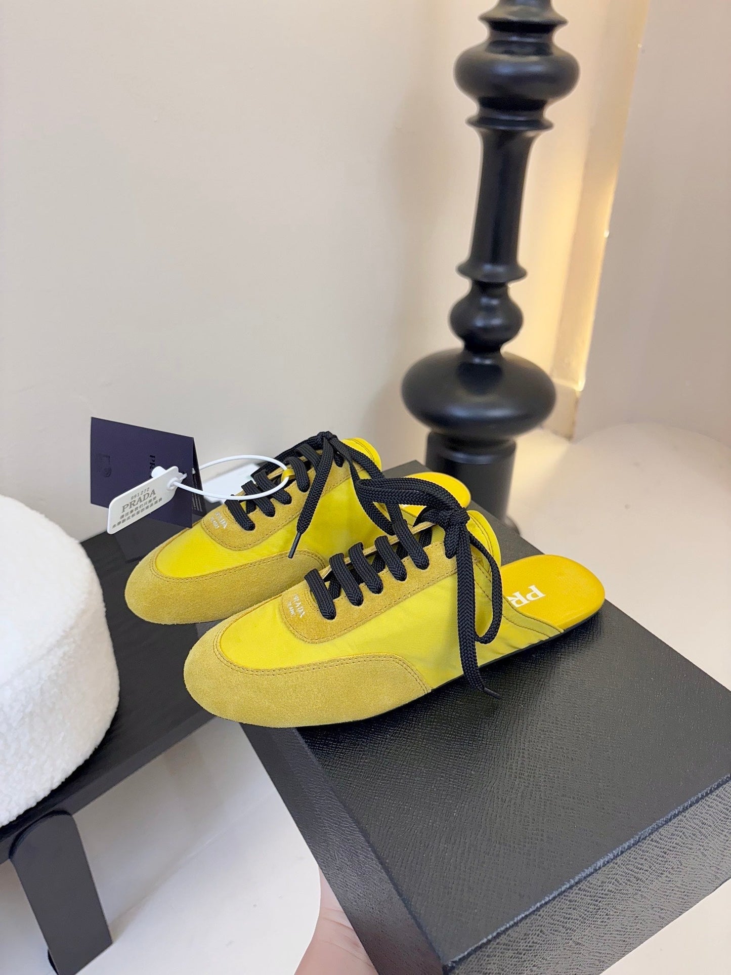 SNEAKER MULES IN YELLOW NYLON AND SUEDE - 35