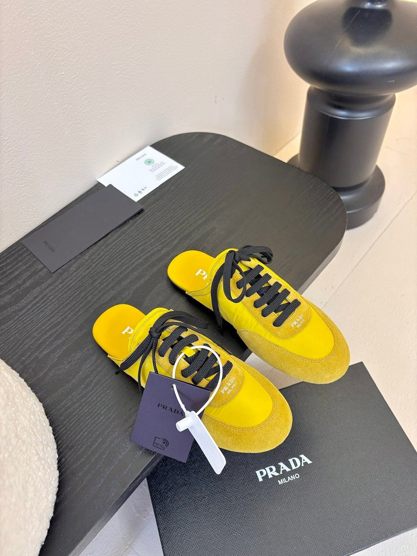 SNEAKER MULES IN YELLOW NYLON AND SUEDE - 35