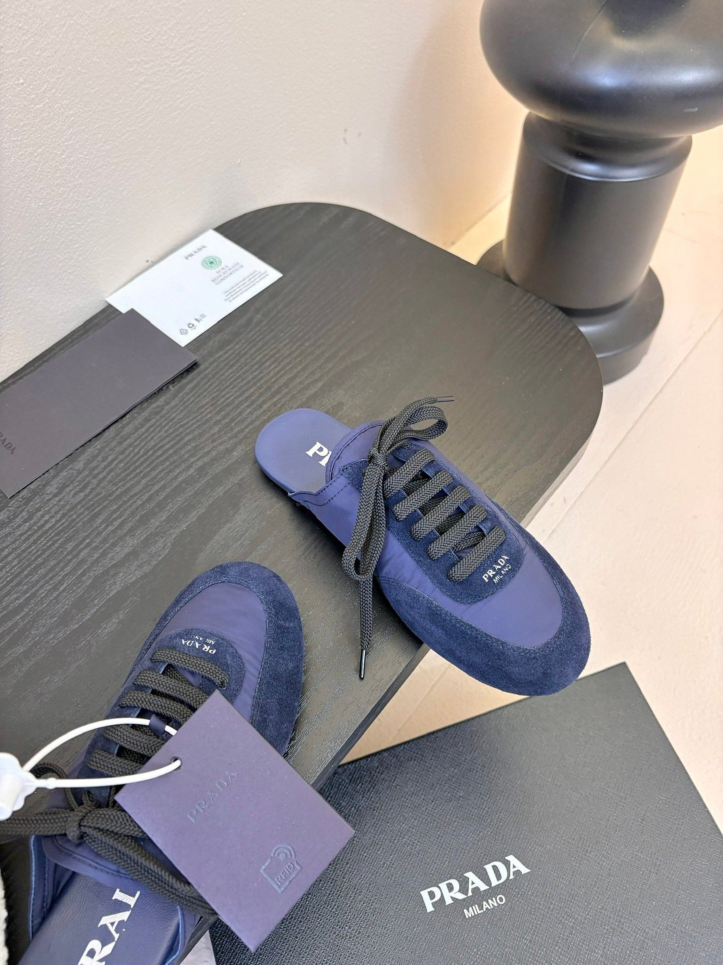 SNEAKER MULES IN NAVY BLUE NYLON AND SUEDE - 35