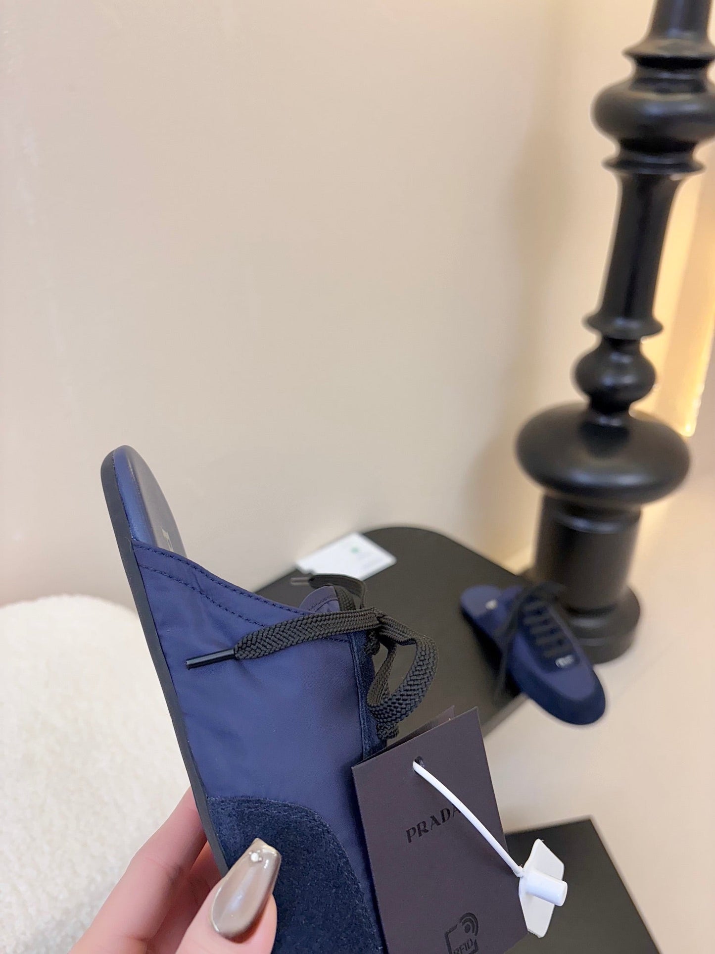 SNEAKER MULES IN NAVY BLUE NYLON AND SUEDE - 35