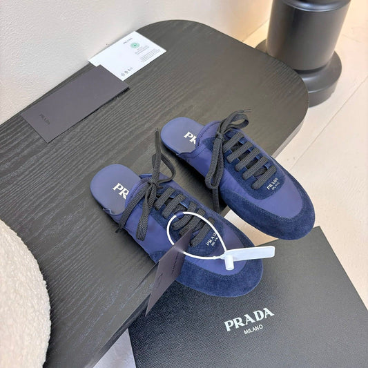 SNEAKER MULES IN NAVY BLUE NYLON AND SUEDE - 35