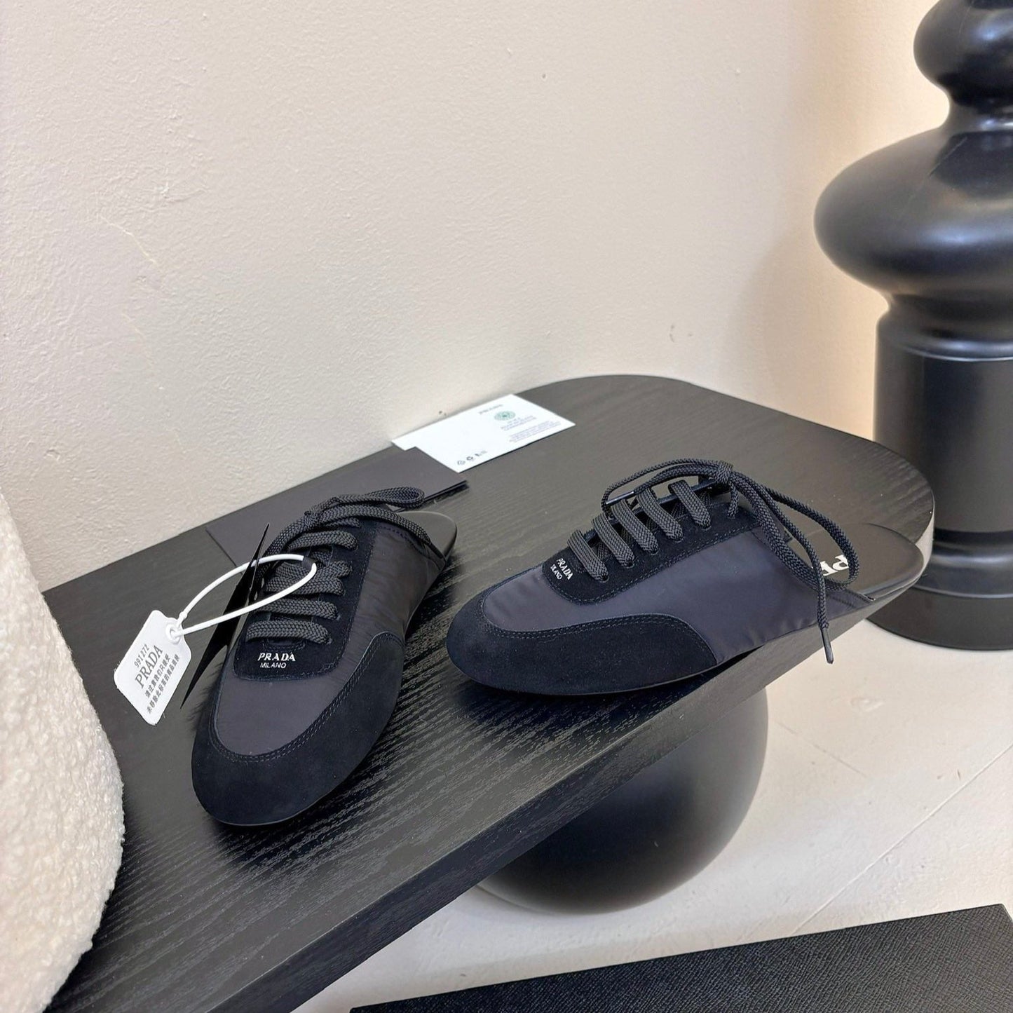 SNEAKER MULES IN BLACK NYLON AND SUEDE - 35