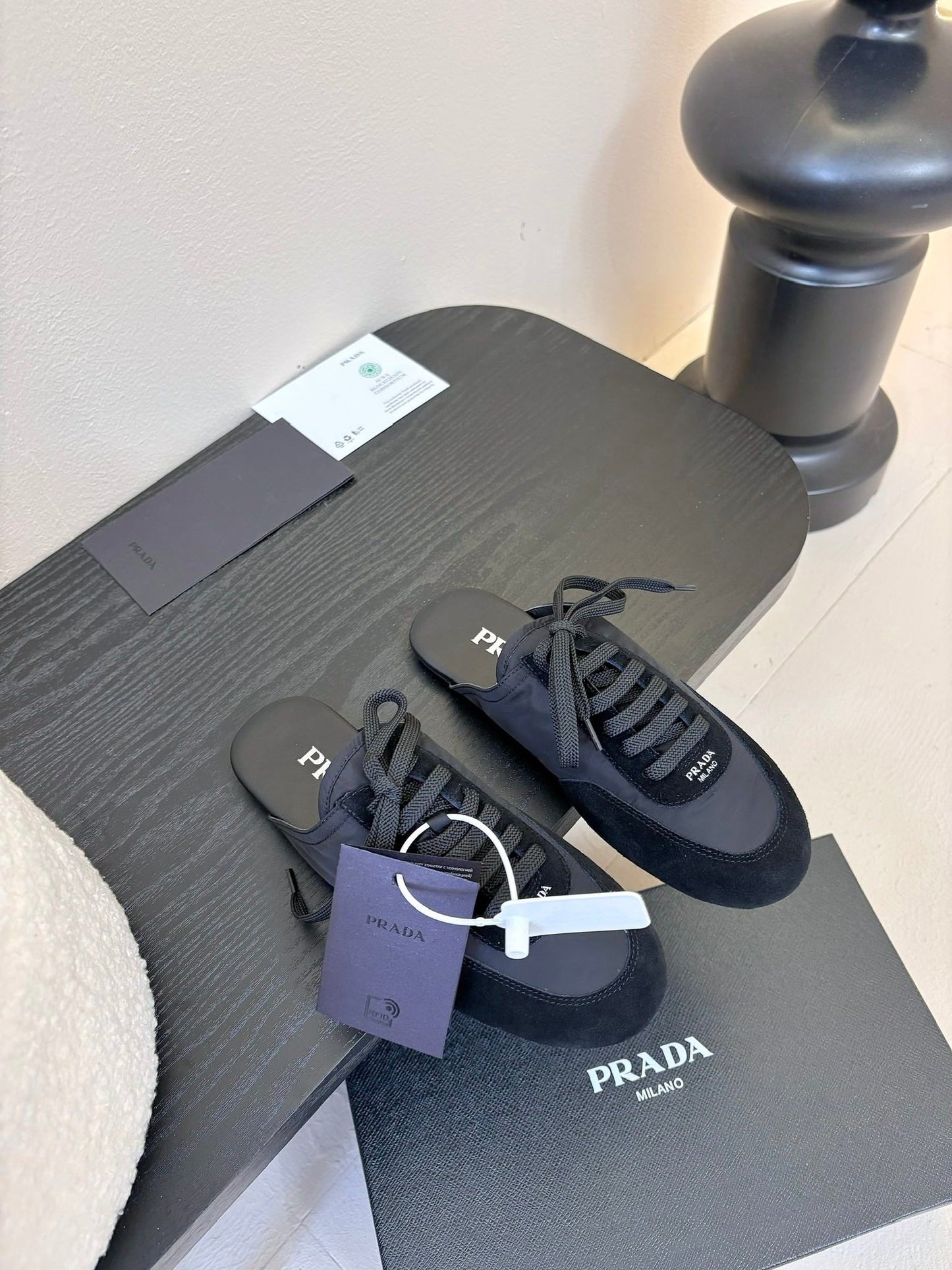 SNEAKER MULES IN BLACK NYLON AND SUEDE - 35