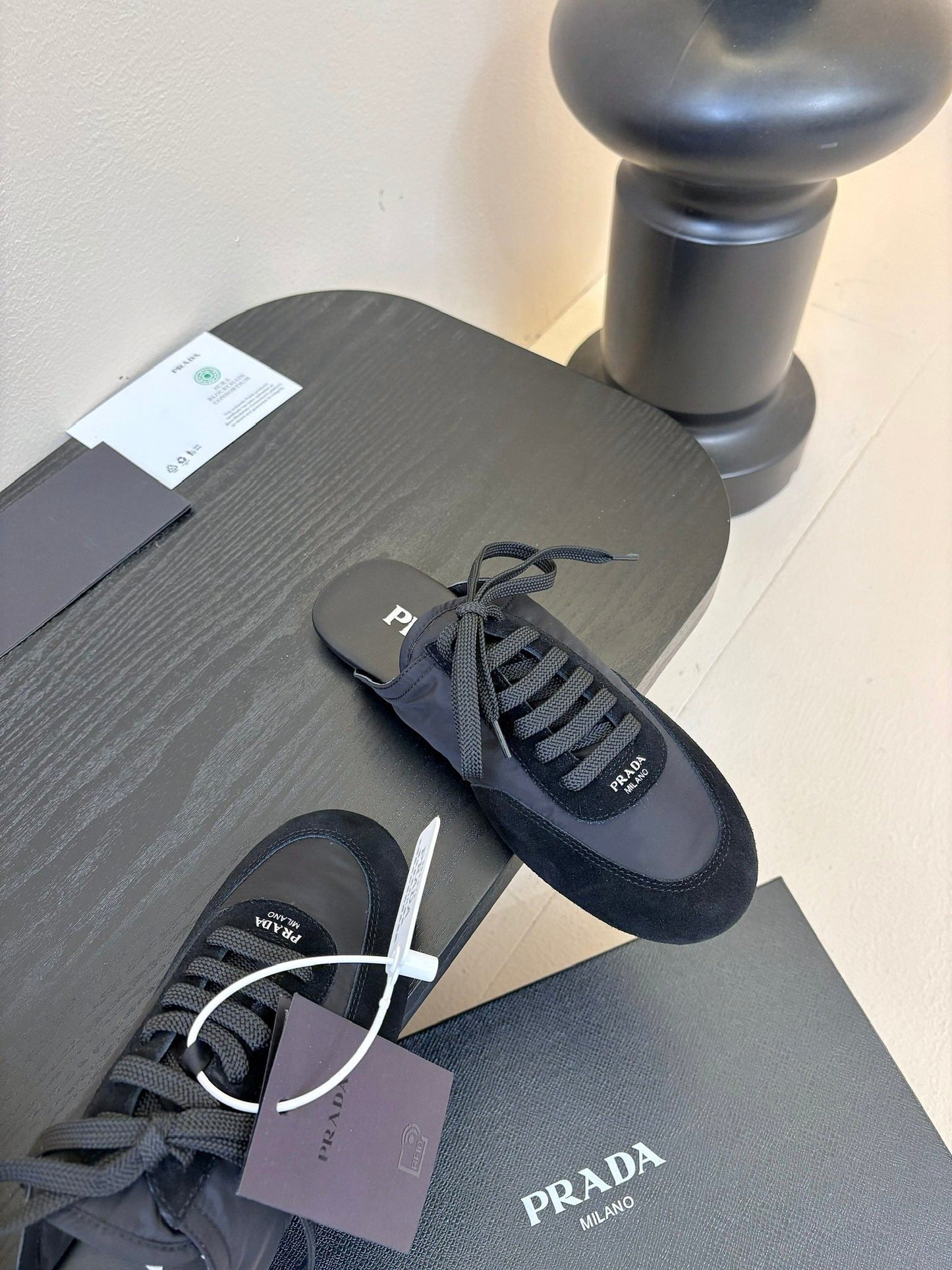 SNEAKER MULES IN BLACK NYLON AND SUEDE - 35