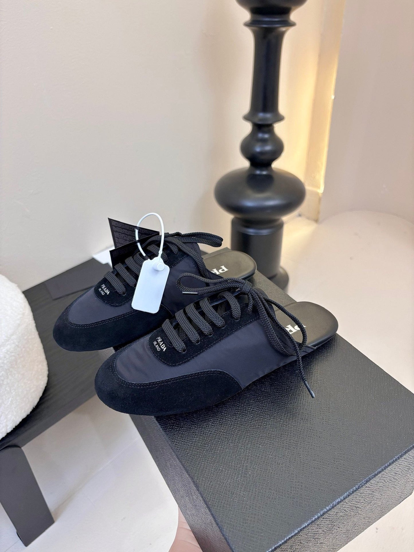 SNEAKER MULES IN BLACK NYLON AND SUEDE - 35