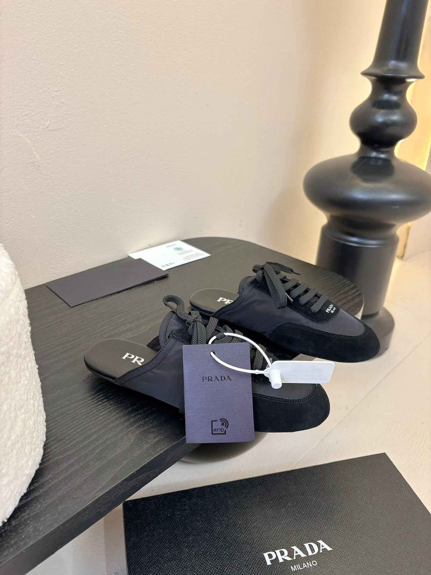 SNEAKER MULES IN BLACK NYLON AND SUEDE - 35